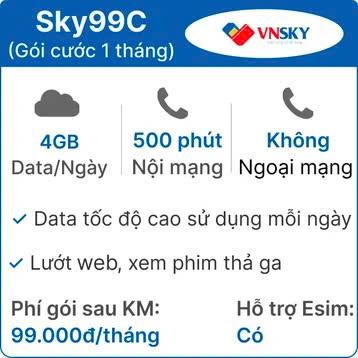 Sim VNSKY Data 4G SKY99C