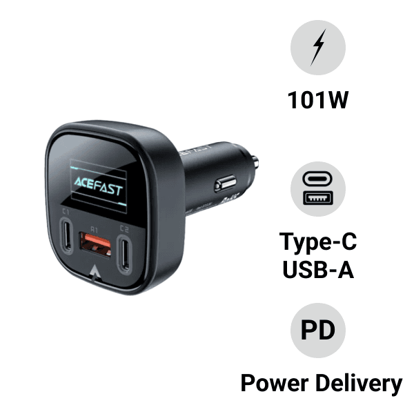 Sạc ô tô 101W (2C + A) tích hợp màn hình OLED Acefast B5