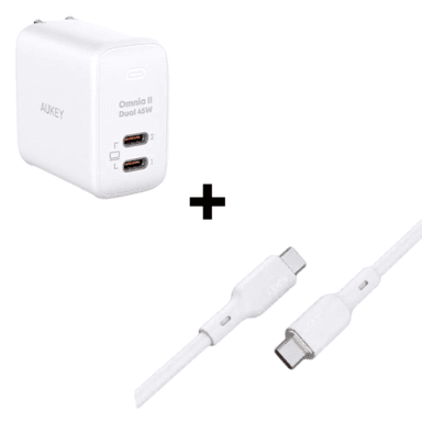 Bộ Combo cáp sạc Aukey 45W Type-C to Type-C màu trắng