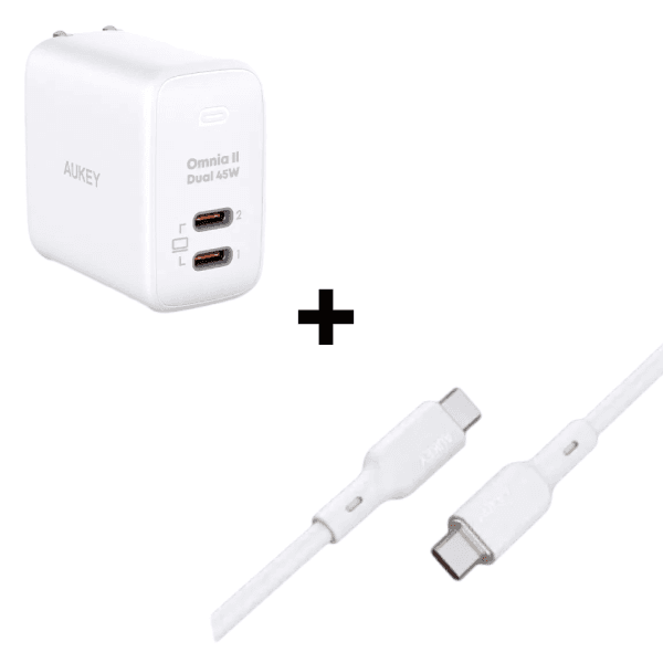 Bộ Combo cáp sạc Aukey 45W Type-C to Type-C màu trắng