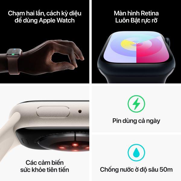 Apple Watch Series 9 45mm (GPS) Viền nhôm - Dây cao su size M/L